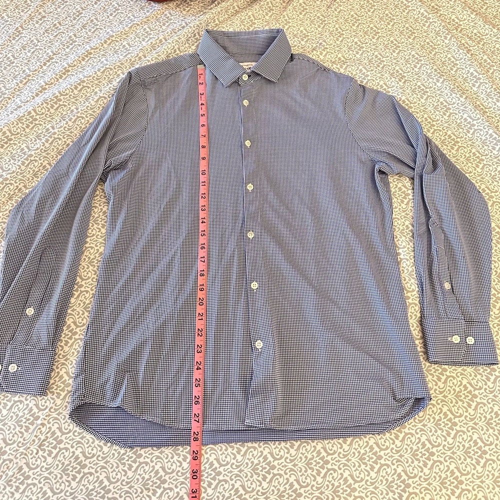 Mizzen Main Shirt Mens XL Trim Fit Blue Gingham Plaid Casual Preppy Stretch Logo